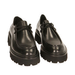 Chaussures noires à lacets en cuir, talon 4 cm , Primadonna, 20N845008PENERO035, 002a
