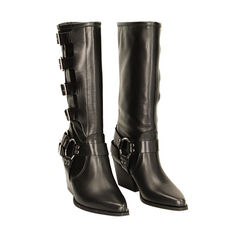 Stivali texani in pelle nera con fibbie, tacco 7 cm, Primadonna, 22A590175PENERO035, 002a