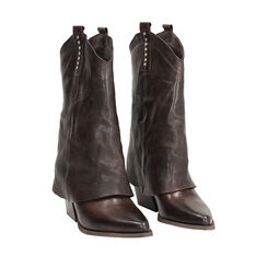 Stivali texani in vera pelle testa di moro con borchie ottone, Primadonna, 268038001PAMORO036, 002a