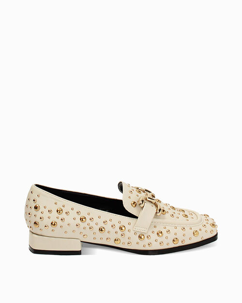Mocassin beige clout&eacute; bas, CREAM
