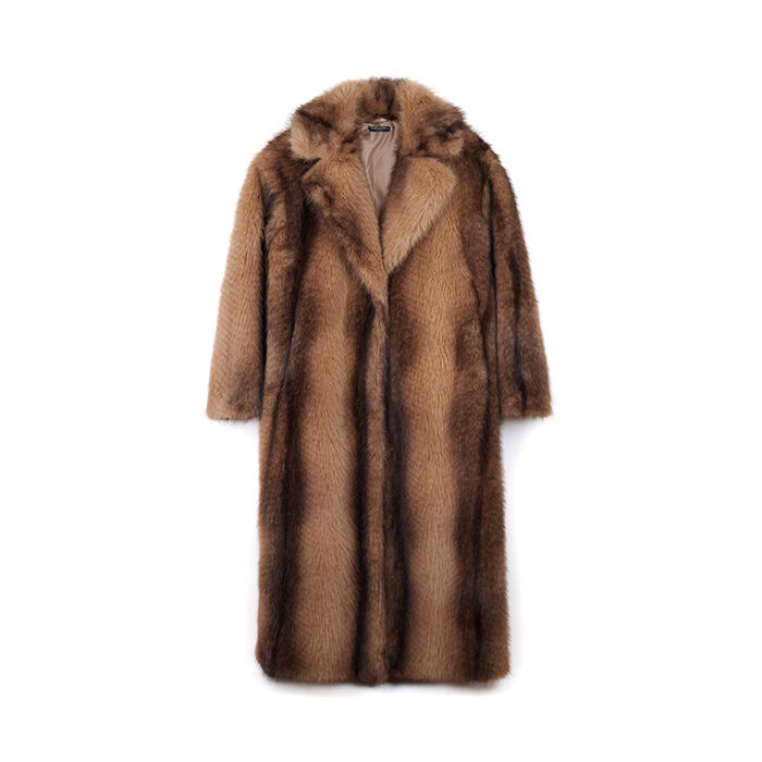 Abrigo de piel sintética largo marrón para mujer, Primadonna, 26B404801FUMARRM