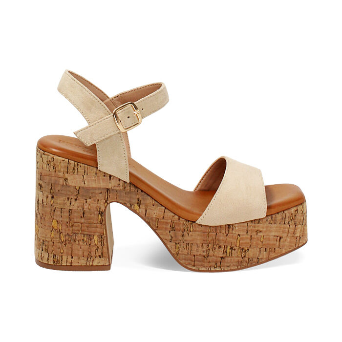 Sandali con plateau donna beige in microfibra, Primadonna, 254990703MFBEIG035