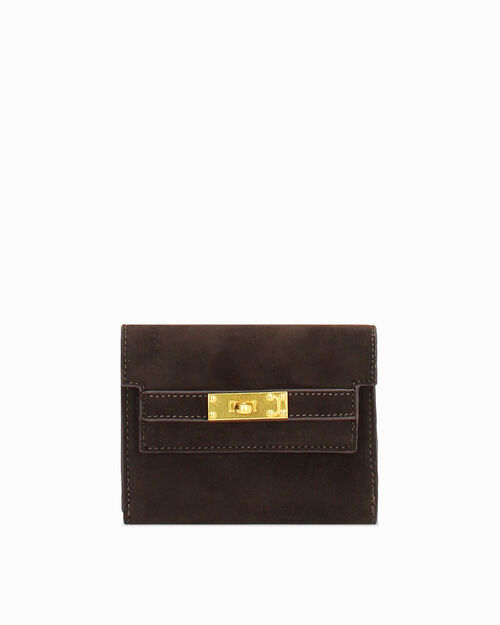 Cartera marr&oacute;n oscuro con cierre dorado, DK BROWN