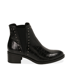 Chelsea boots neri stampa cocco, SALDI, 160621232CCNERO036, 001a