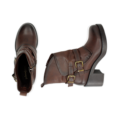 Biker boots cuoio con fibbie in eco-pelle, tacco 7 cm , Scarpe, 143091353EPCUOI036, 003 preview