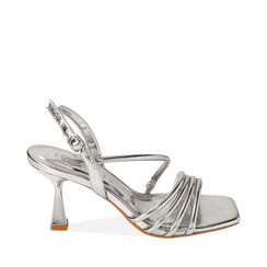Sandali argento laminato, tacco 7,5 cm, 212100501LMARGE037, 001a