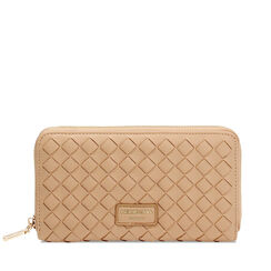 Billetera de mujer beige trenzada, Primadonna, 255700503EIBEIGUNI, 001a