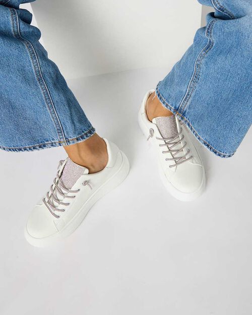 Zapatillas deportivas blancas con suela ligera de mujer, WHITE