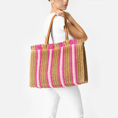 Borsa donna mare grande fucsia in raffia, Primadonna, 25J904704RFFUCSUNI, 002a