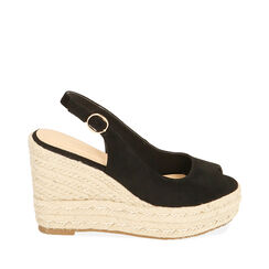 Sandali neri in microfibra, zeppa 10,5 cm, 214981980MFNERO035, 001a