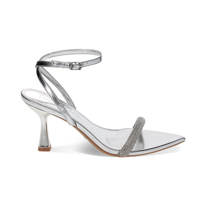 Sandali donna con tacco argento in laminato con pietre Primadonna Collection