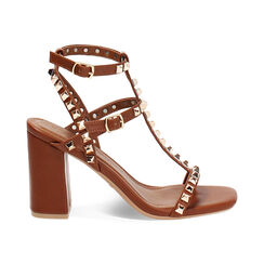 Sandale à talon femme cognac avec clous, Primadonna, 254906537EPCOGN035, 001 preview