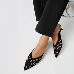 Sabot noir en microfibre avec clous et talon de 4,2 cm, Primadonna, 264931111MBNERO035, 002a
