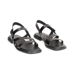 Sandali bassi neri in pelle con tomaia intrecciata, Primadonna, 23S924068PENERO035, 002 preview