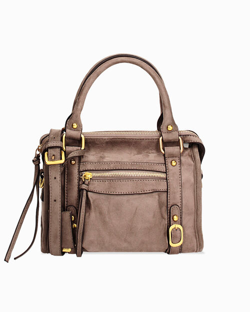 Mini bag taupe con detalles dorados, TAUPE
