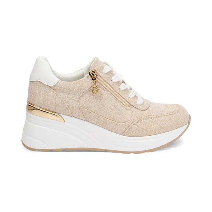 Sneakers beige tacco 6,5 cm, Primadonna, 272812108TSBEIG035