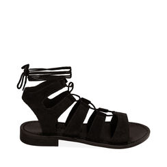 Sandali gladiator neri in camoscio, Ultime occasioni, 21B814004CMNERO036, 001a