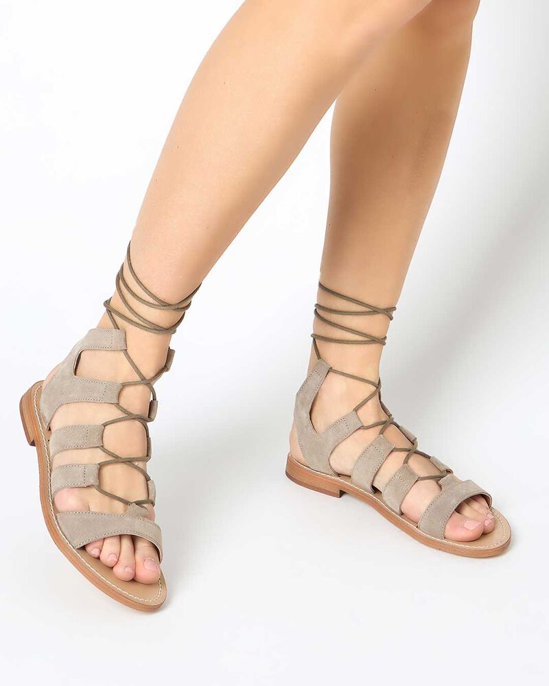 Sandali bassi donna gladiatori taupe in camoscio image number null