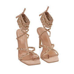 Sandali lace-up nude in microfibra, tacco 10,5 cm , 192113503MFNUDE036, 002a