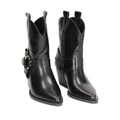 Tronchetti texani neri con fibbie, tacco 6,5 cm, Primadonna, 233073176EPNERO037, 002a