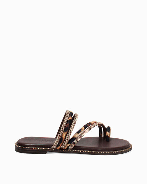 Sandali bassi marroni con stampa leopard, MULTI COLOR
