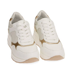 Sneakers bianche, zeppa 6 cm, 212850909EPBIAN036, 002a