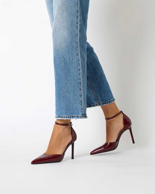 WOMEN SHOES OPEN SHANK SYNTHETIC GLOSSY, BURGUNDY