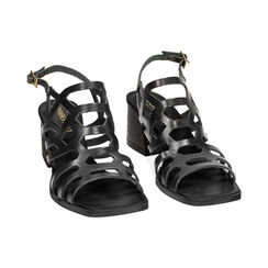 Sandalia con tacón bajo mujer negra en cuero vacuno, Primadonna, 257253409VANERO036, 003 preview