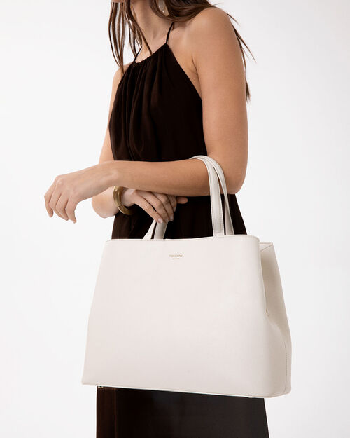 Bolso de mano crema con bandolera removible, CREAM