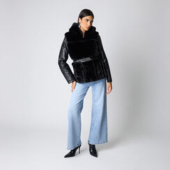 Giacca in pelo sintetico nero con cintura, Primadonna, 268502310FUNEROL, 002a