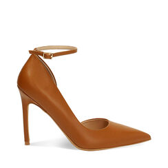 Décolleté donna cognac con cinturino, tacco 11 cm, Primadonna, 252102021EPCOGN035, 001a