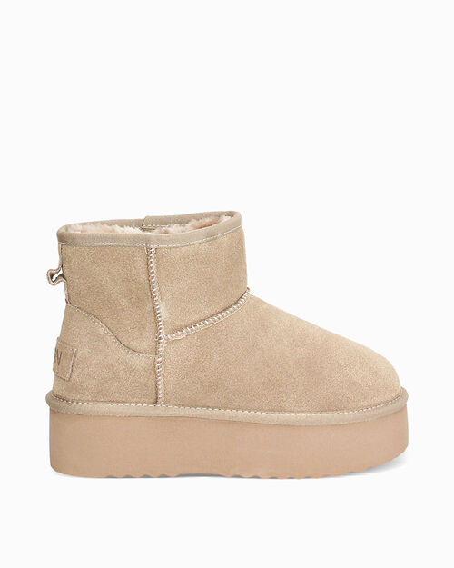 Bottines d'hiver taupe en daim avec talon de 4,5 cm, TAUPE
