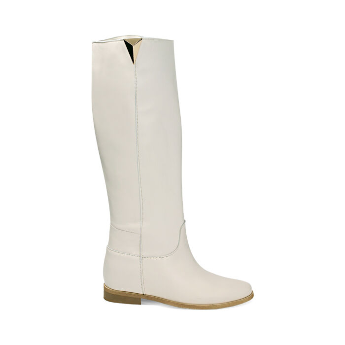 Bottes couleur crème en cuir, Primadonna, 23L620010PEPANN035