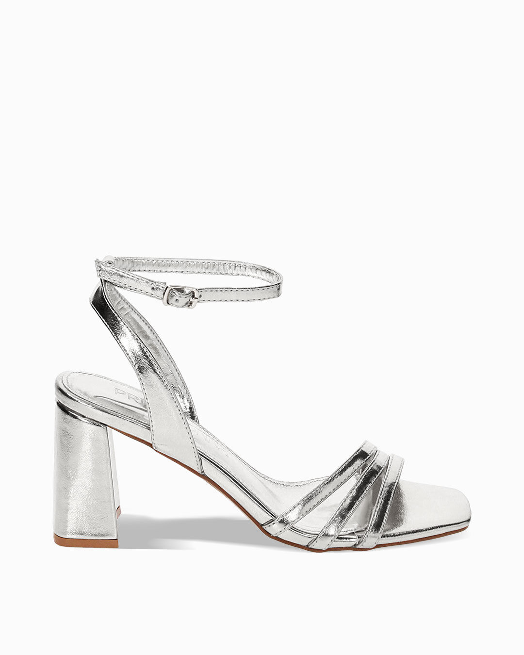 Sandali argento in laminato, tacco 7,5 cm