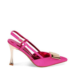 Décolleté slingback fucsia in raso, tacco 9,5 cm, 232102608RSFUCS036, 001a
