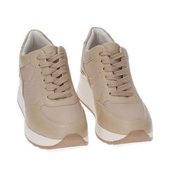 Sneakers beige, zeppa 6 cm, Primadonna, 212855014EPBEIG038, 002a
