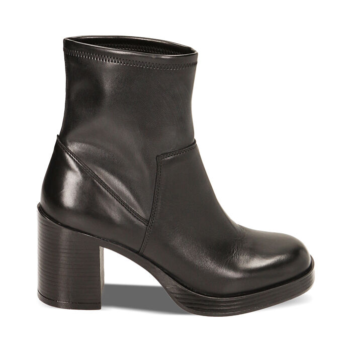 Stivaletti neri in pelle, tacco 8,4 cm, Primadonna, 22B814404PENERO035