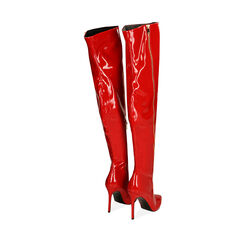 Botas rojas por encima de la rodilla en naplack, tacón de 10,5 cm, Primadonna, 202118622NPROSS035, 003 preview
