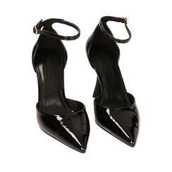 Décolleté nere cinturino vernice, tacco 9,5 cm, New Collection, 222159624VENERO035, 002a