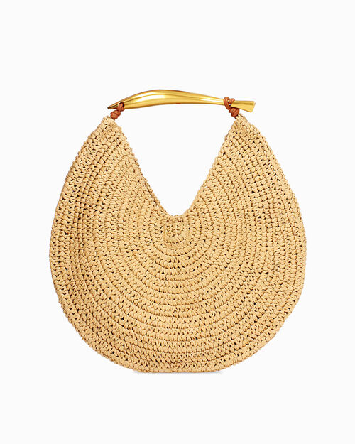 Borsa circolare in rafia beige, BEIGE
