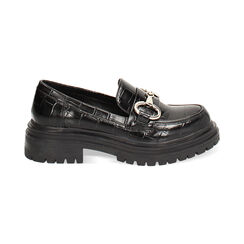 Mocassino nero stampa cocco con morsetto, Primadonna, 243012218CCNERO036, 001 preview