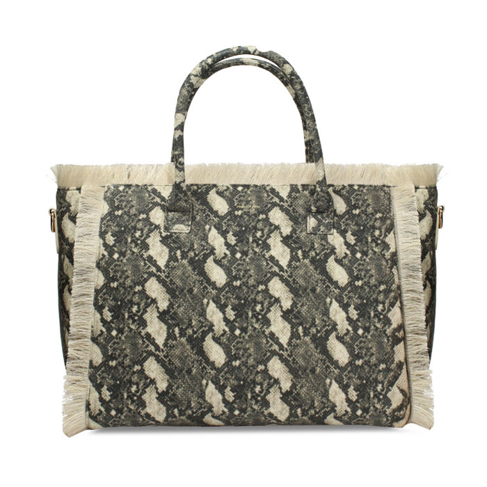 Bolso de hombro sint&eacute;tico efecto pit&oacute;n negro-beige con bandolera, Primadonna, 272351339CAPINBUNI