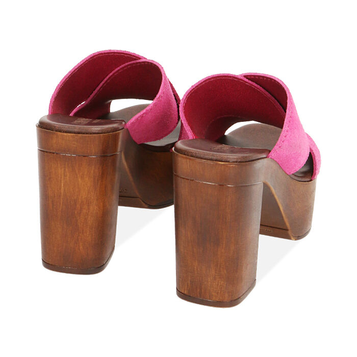 Zoccoli donna platform fucsia in camoscio tacco 10 5 cm