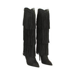 Stivali neri in microfibra con frange e tacco 10 cm, Primadonna, 262130677MFNERO036, 004 preview
