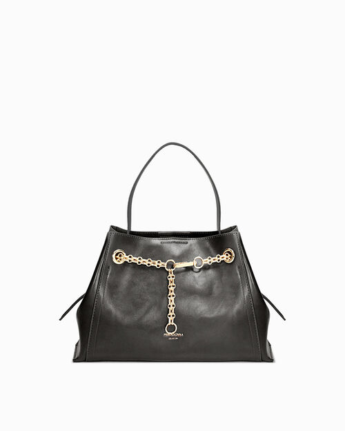 Bolso de mano negro con detalles dorados, BLACK