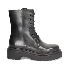 Bottines à lacets noires en cuir véritable avec semelle en caoutchouc, Primadonna, 26N565054PENERO035, 001 preview