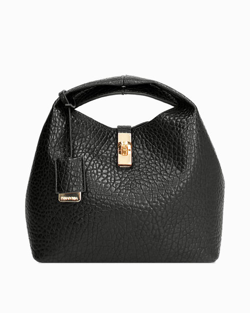 Mini bag nera con dettaglio lucchetto, BLACK