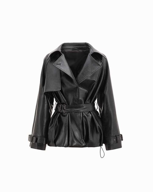 Trench noir Brillant avec ceinture, BLACK