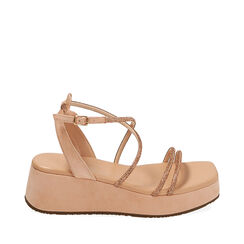 Sandali nude in microfibra, zeppa 5,5 cm, 214958501MFNUDE035, 001a