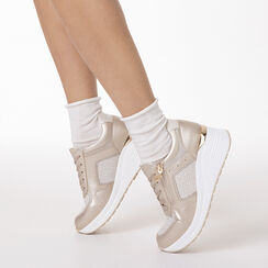Sneakers oro con tacco 6,5 cm, Scarpe, 272825016LMOROG035, 002 preview